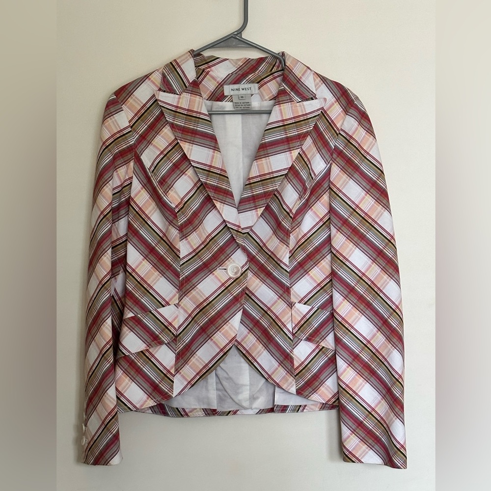 Nine West 100% Cotton Women’s Plaid Blazer Size 10